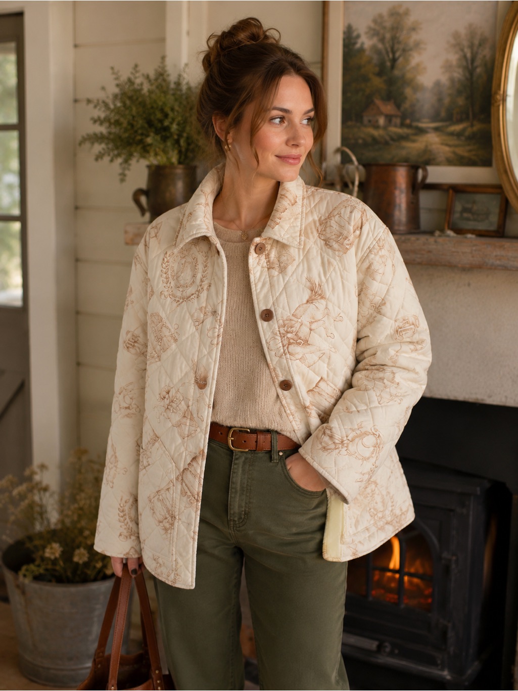 Vintage Ralph Lauren Cream Quilted Button-Front Barn Jacket